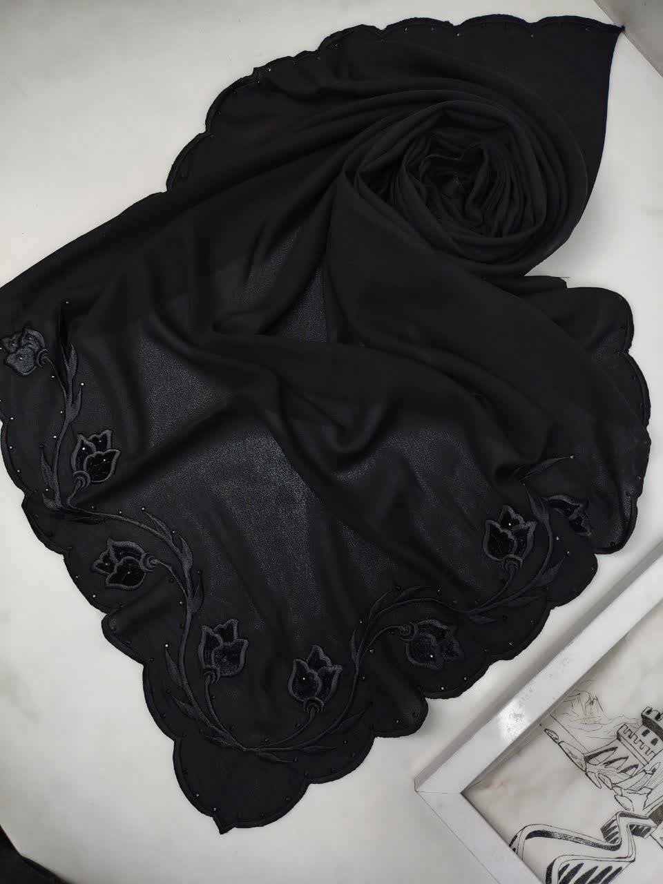 روسری ژرژت گلدوزی لبه موجی