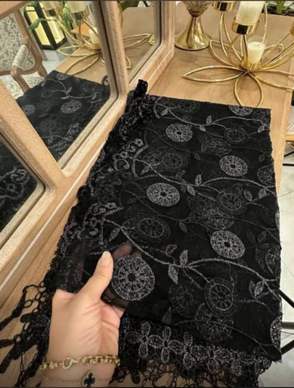 شال مجلسی سرمه دوزی نگین دار