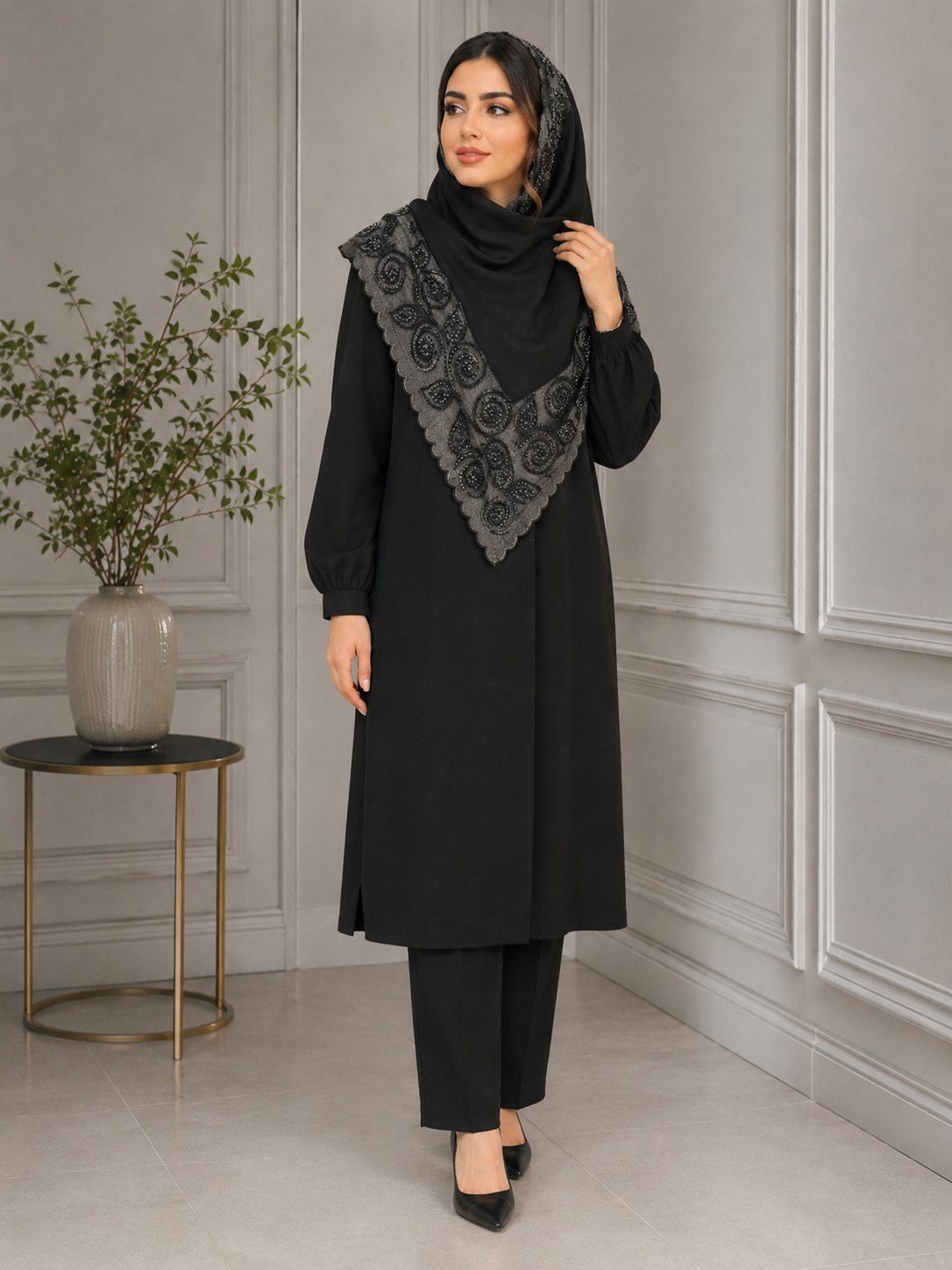 روسری خامه دوزی فول نگین