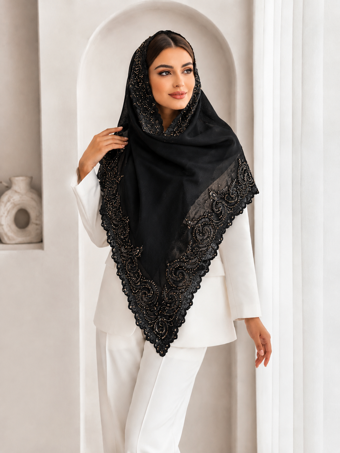 روسری خامه دوزی فول نگین