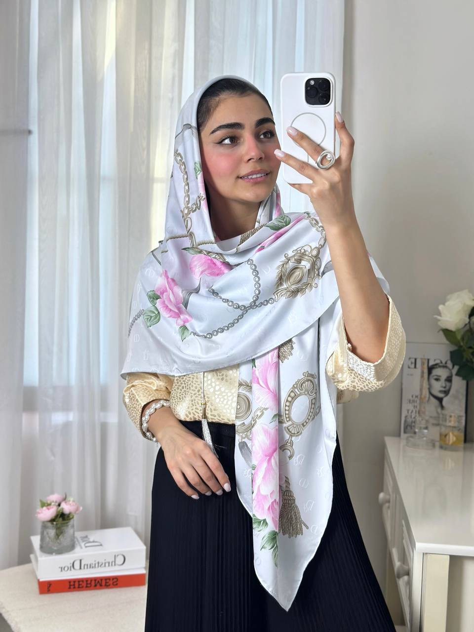 روسری اصل ابریشم ترک قواره ۱۴۰