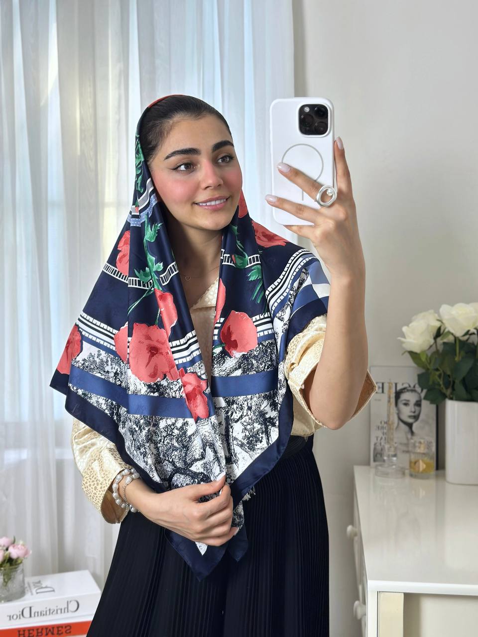 روسری ابریشم اصل ترک قواره ۱۲۰