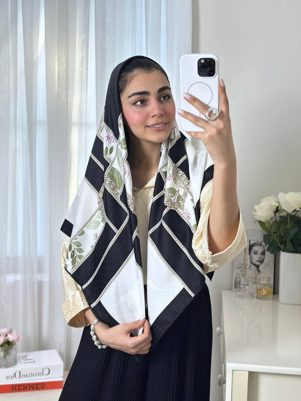 روسری اصل ابریشم ترک قواره ۱۲۰