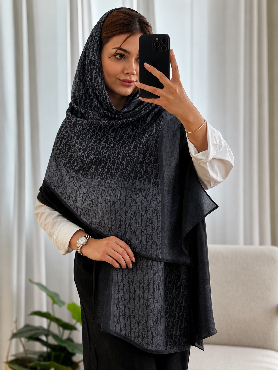 شال ژاکارد مشکی مدل دیور وارداتی