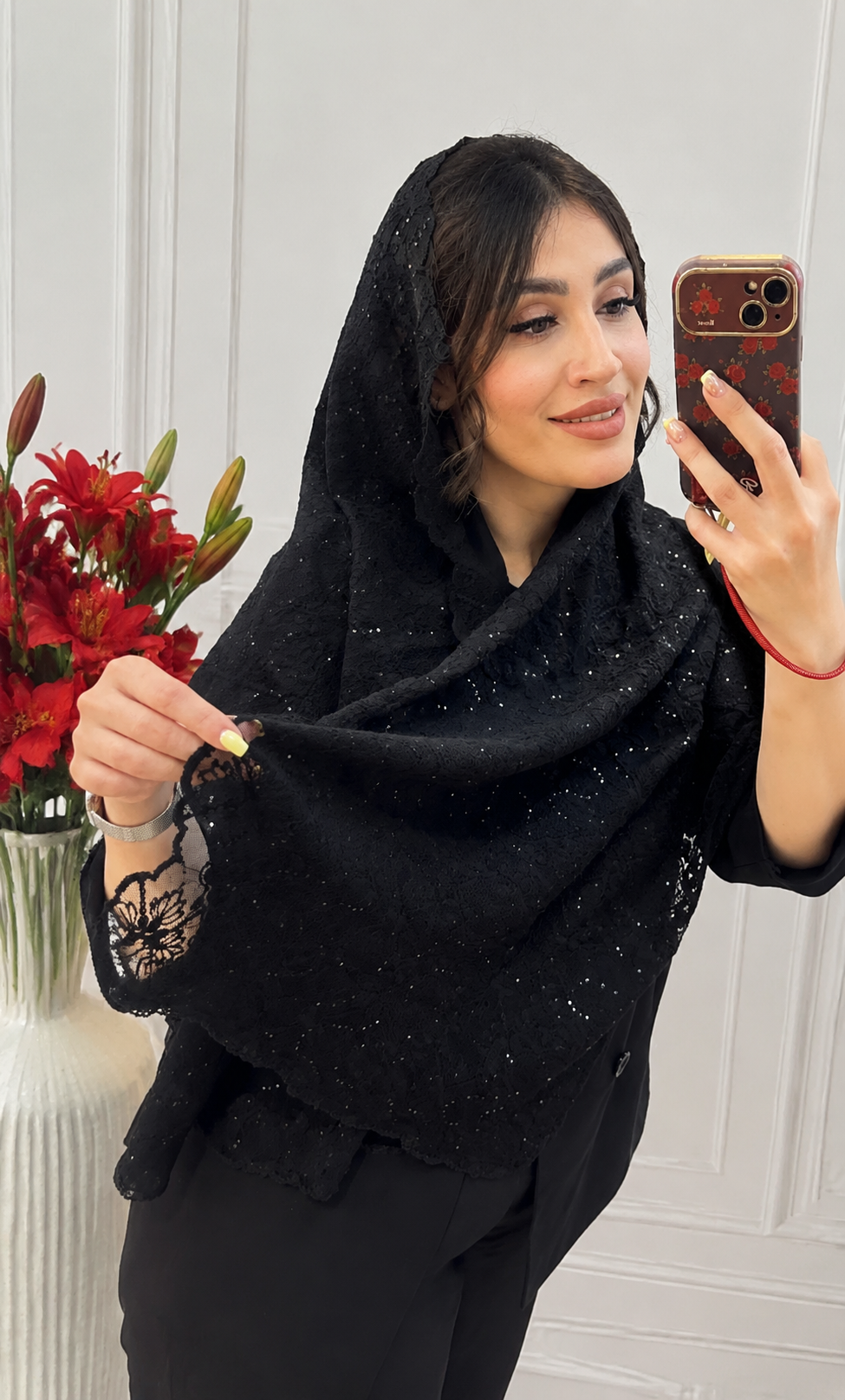 شال گیپور ابریشم پولک دار مجلسی