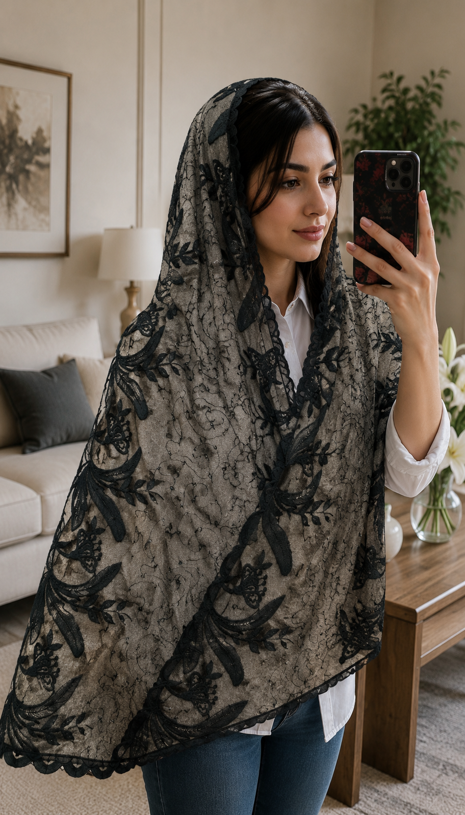 شال حریر ابریشم گلدوزی پولکی