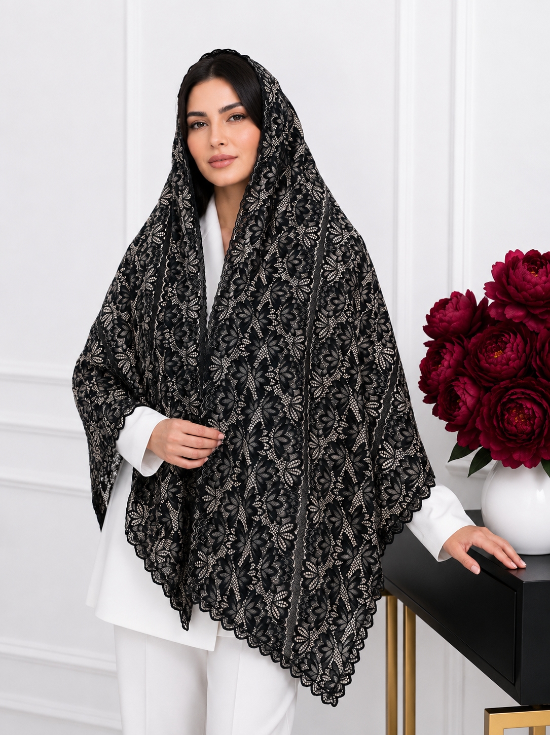 شال حریر ابریشم نگین دار زنانه