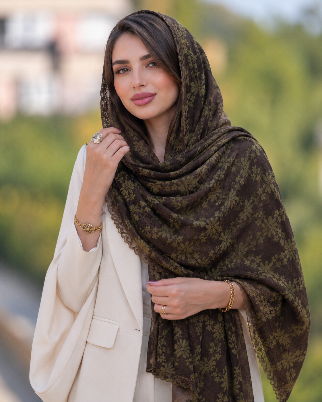 شال ابریشم دانتل مجلسی زنانه