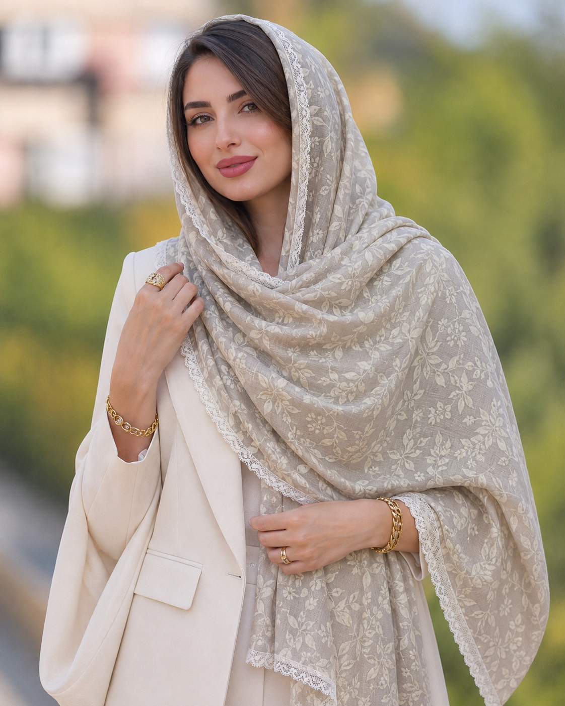 شال حریر ابریشم مجلسی دانتل زنانه