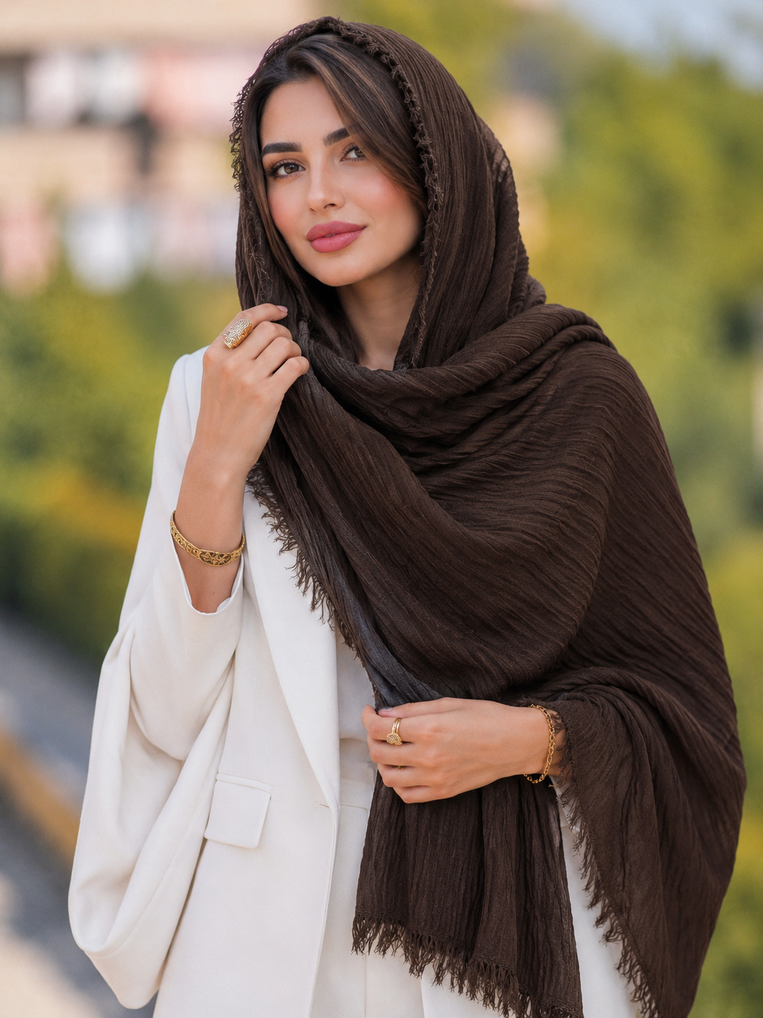 شال دور ریش ابریشم مجلسی زنانه