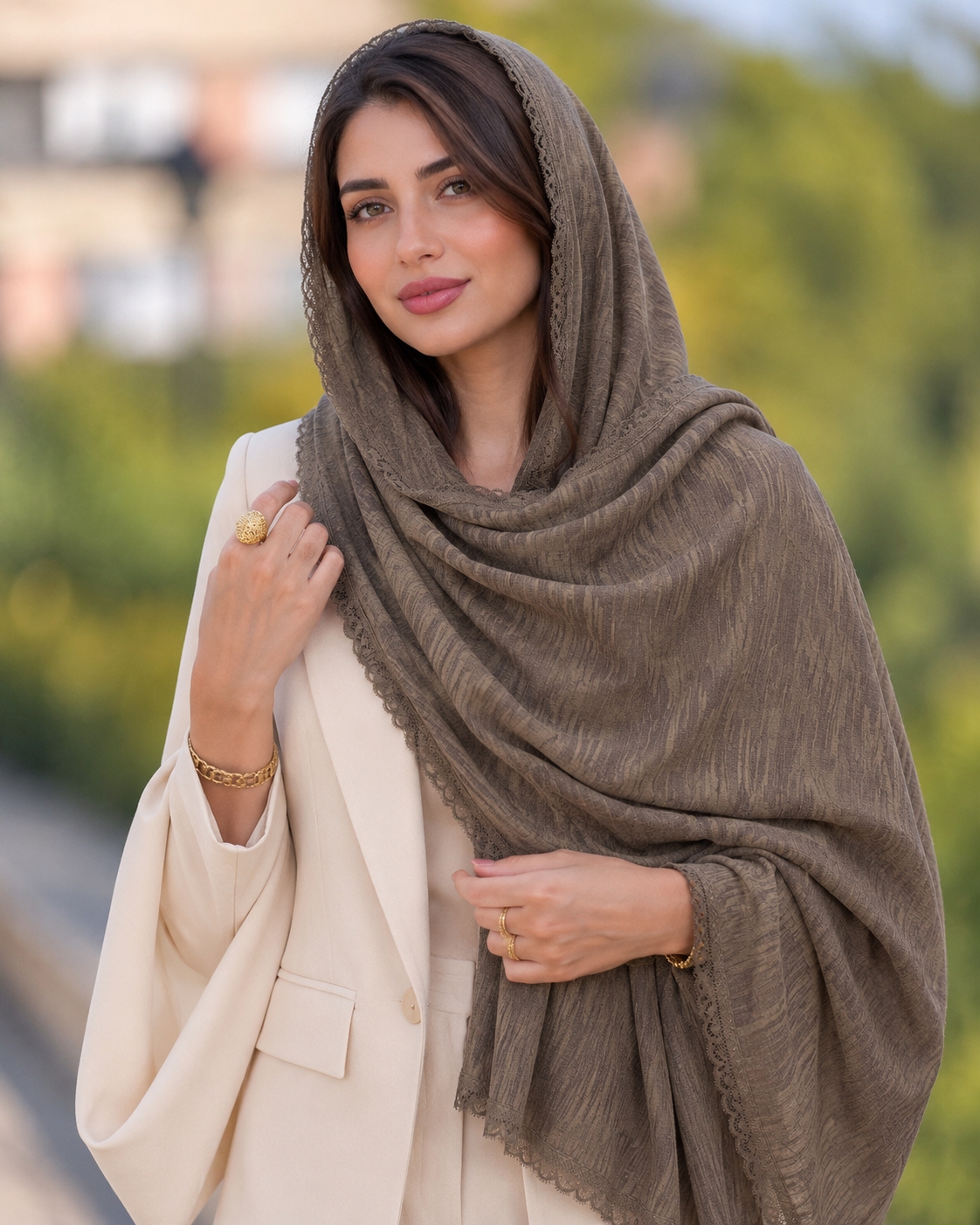 شال حریر دانتل ابریشم مجلسی زنانه