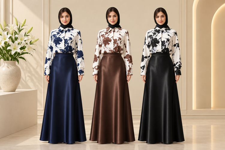 ست شومیز بیسیک با دامن سه پیله زنانه