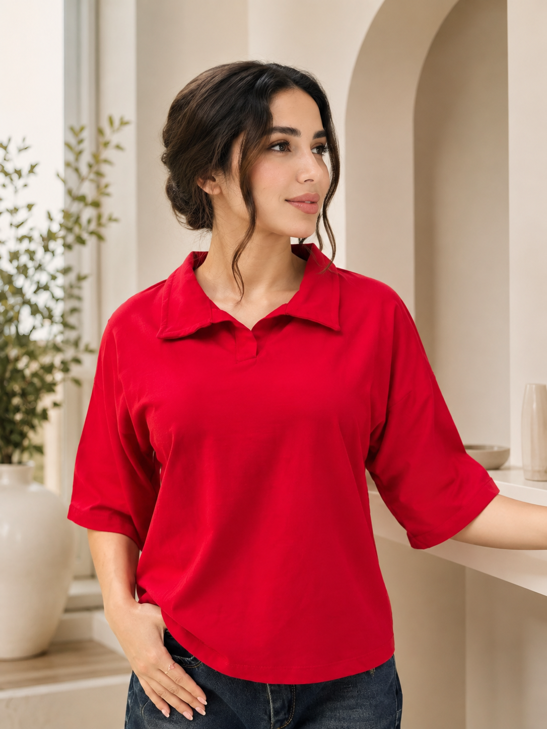 پولوشرت زنانه پنبه فری سایز
