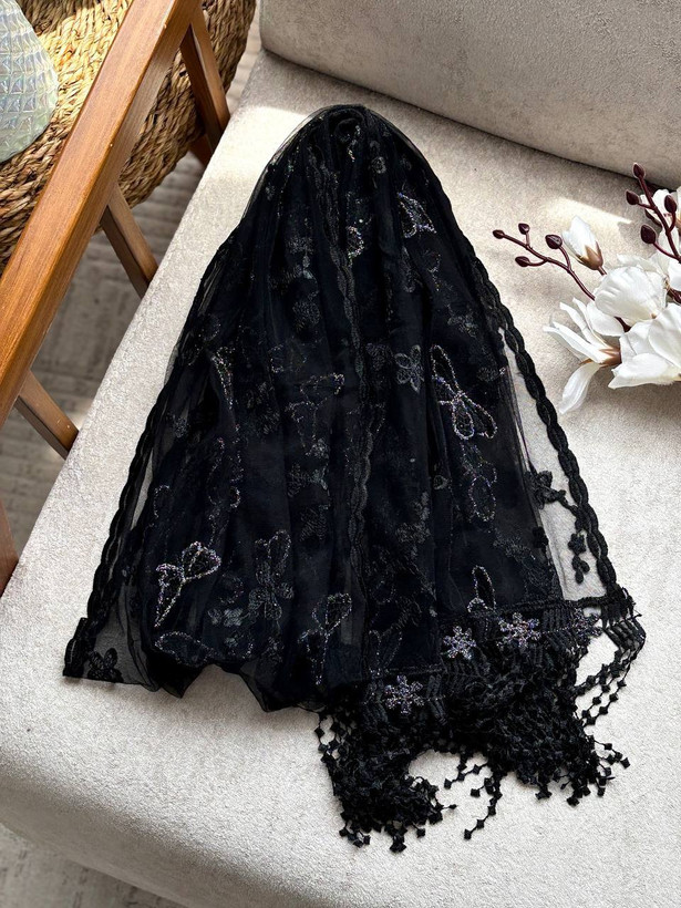 شال مجلسی زنانه سرمه دوزی نگین دار