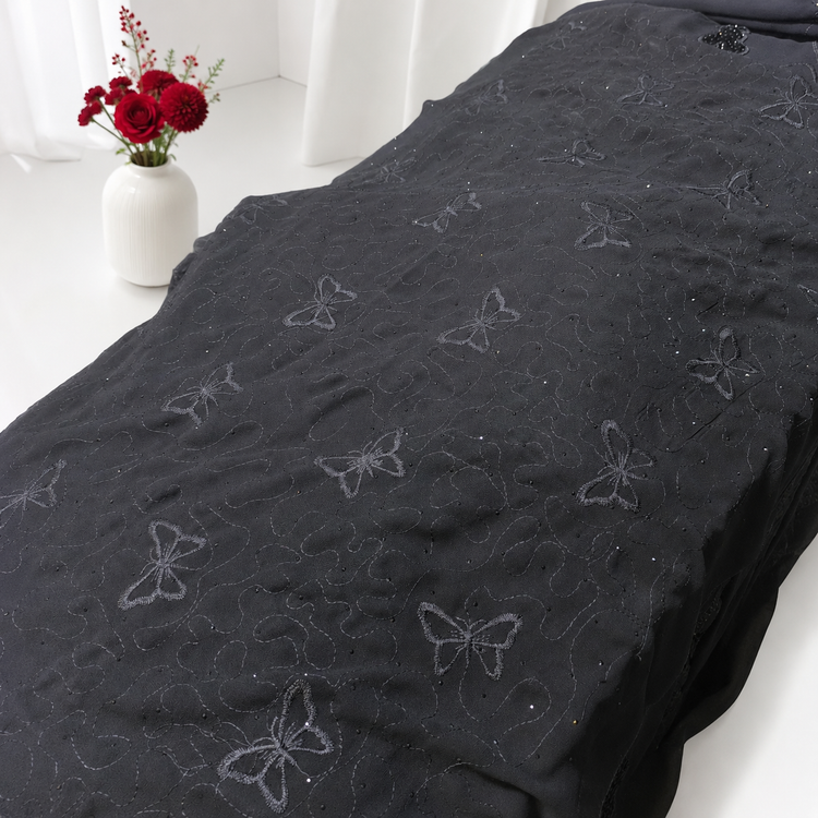 شال کرپ مجلسی زنانه گلدوزی نگین دار