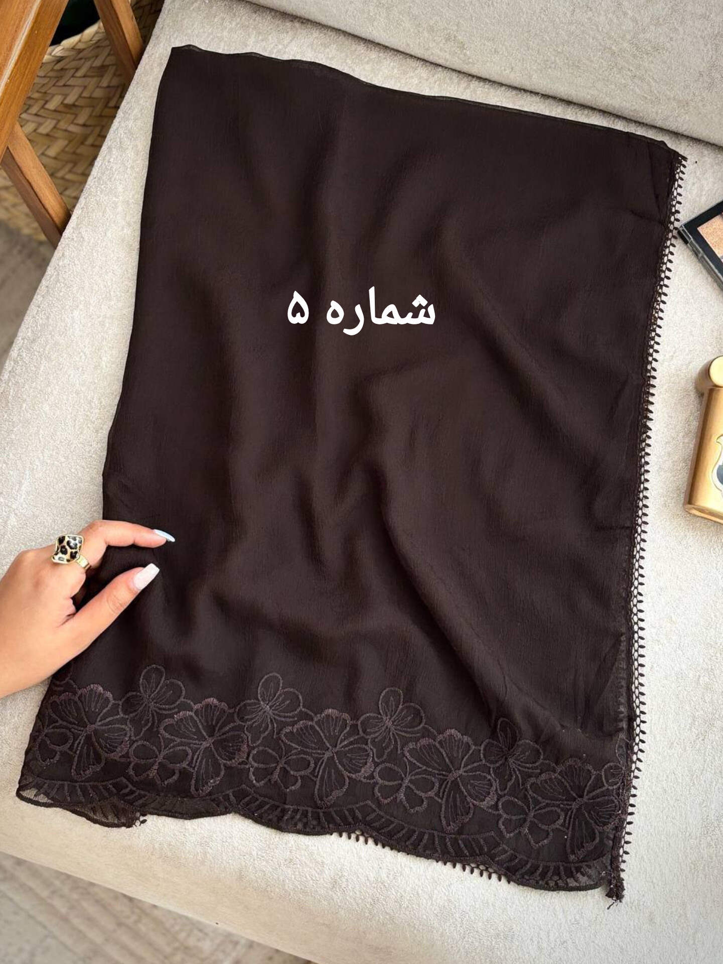 شال حریر مجلسی زنانه موکا دستک گلدوزی