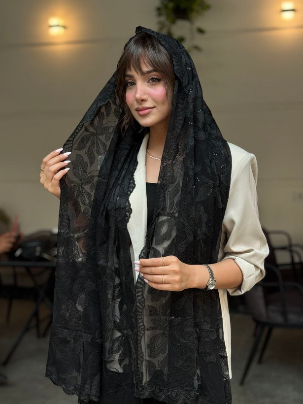 شال حریر ابریشم گلدوزی پولکی