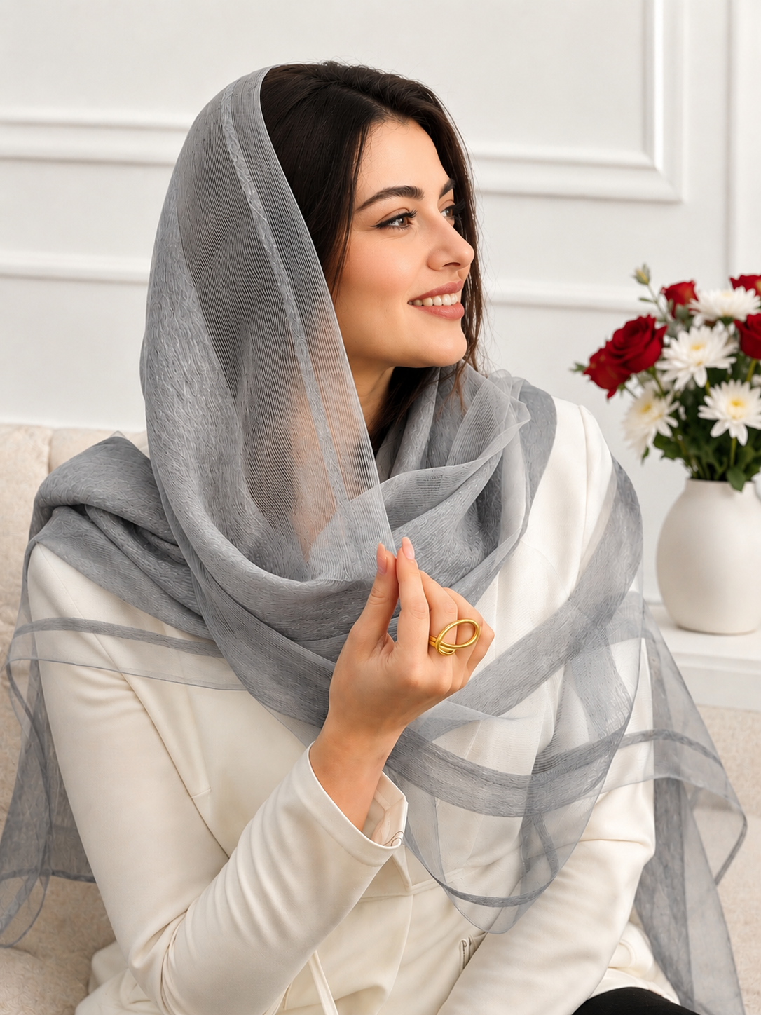 شال ابریشم‌ تافته مجلسی زنانه