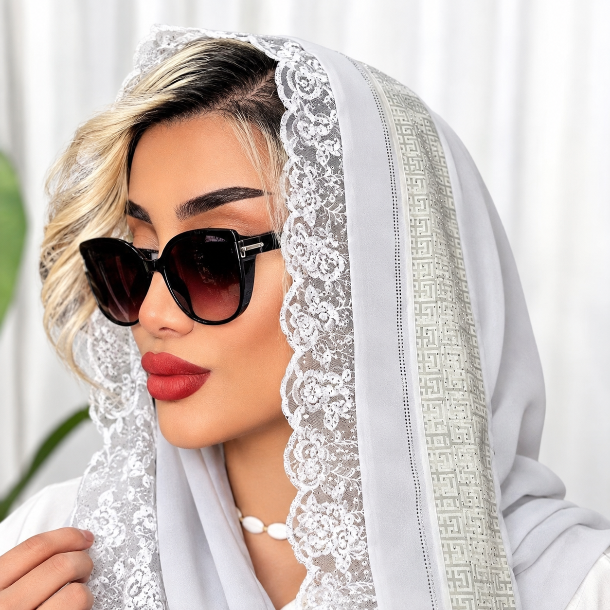 شال مجلسی سفید زنانه حاشیه گلدوزی