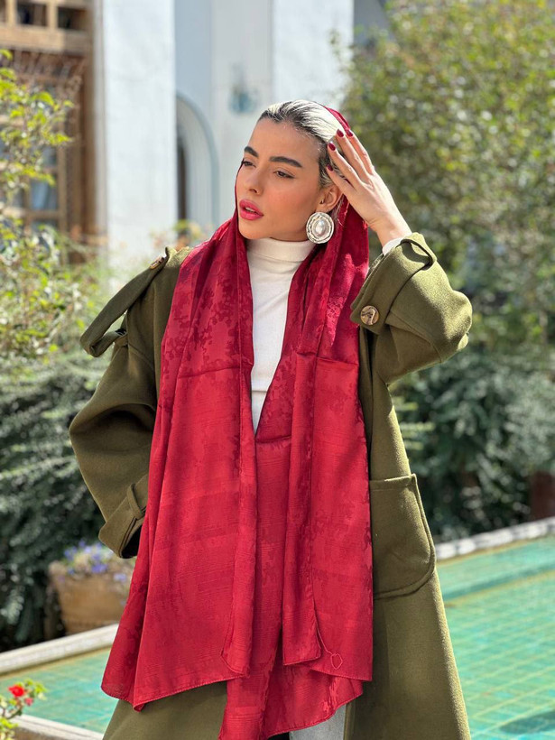 شال مجلسی زنانه زرشکی