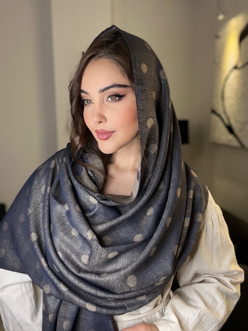 شال کشمیر لمه دار مجلسی زنانه مدل توپی