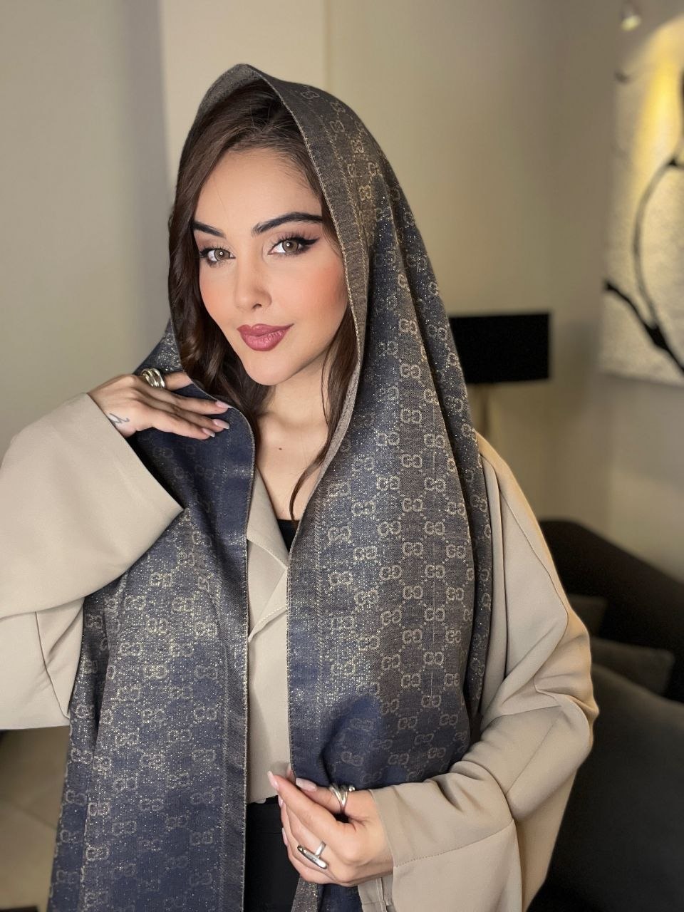 شال کشمیر لمه دار مجلسی زنانه مدل گوچی