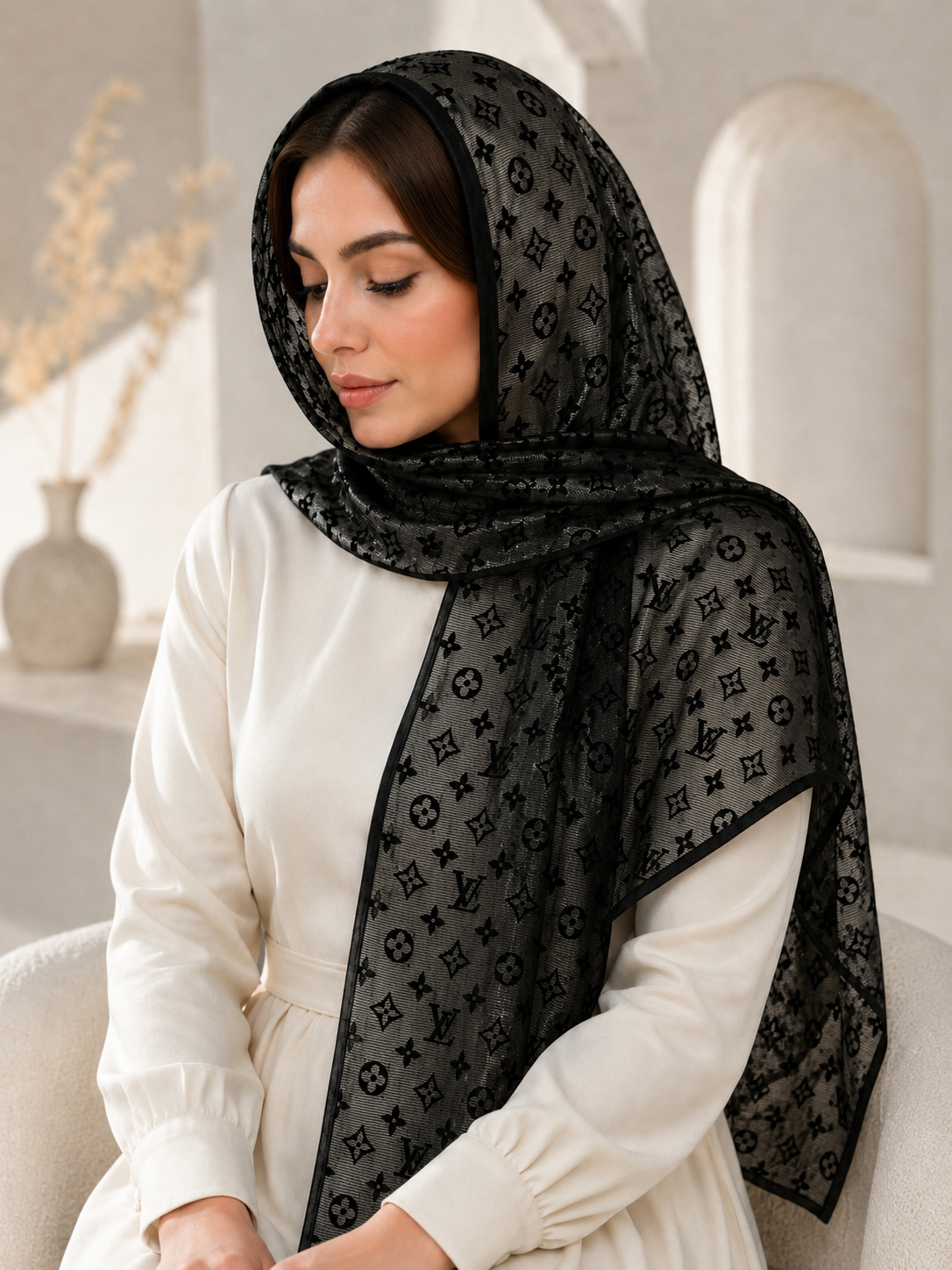 شال کبریتی مجلسی مشکی زنانه مدل LV