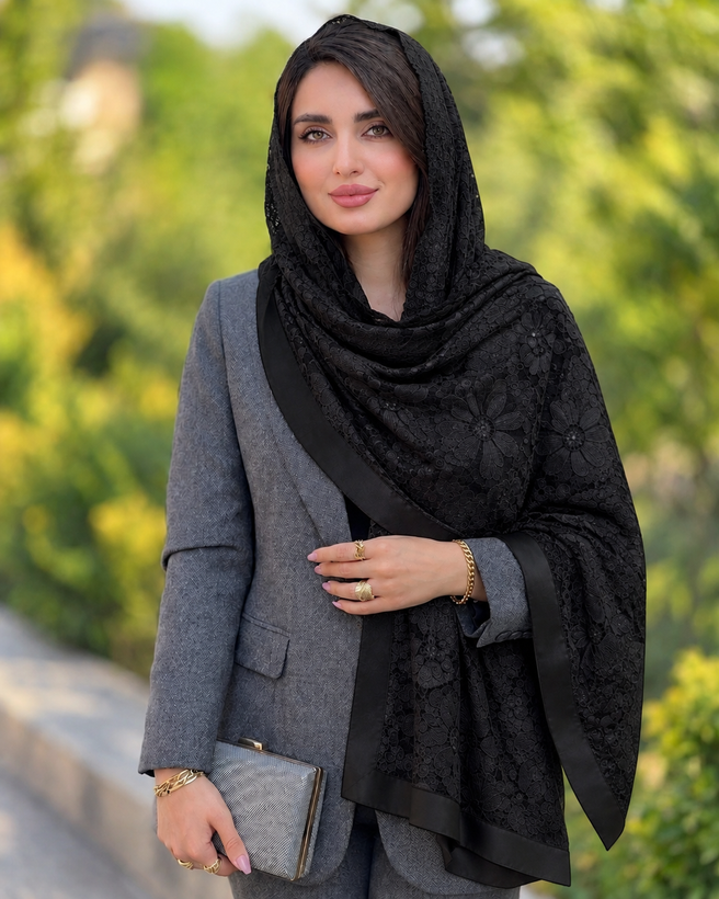 شال ابریشم مجلسی زنانه خامه دوزی دورگان
