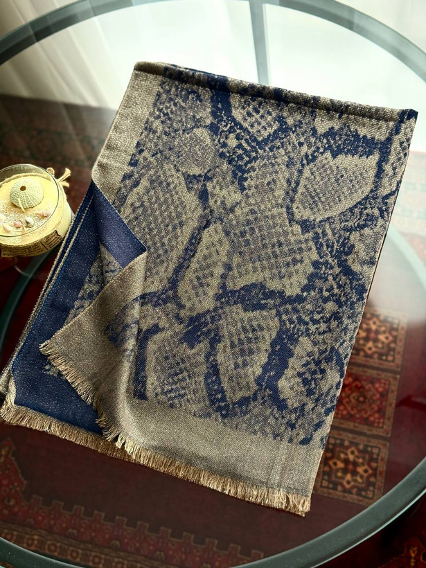 شال کشمیر سرمهای لمه دار مجلسی زنانه