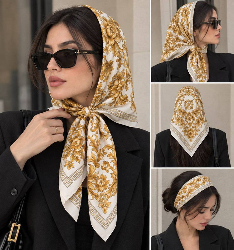 روسری ابریشم زنانه توییل قواره ۹۰