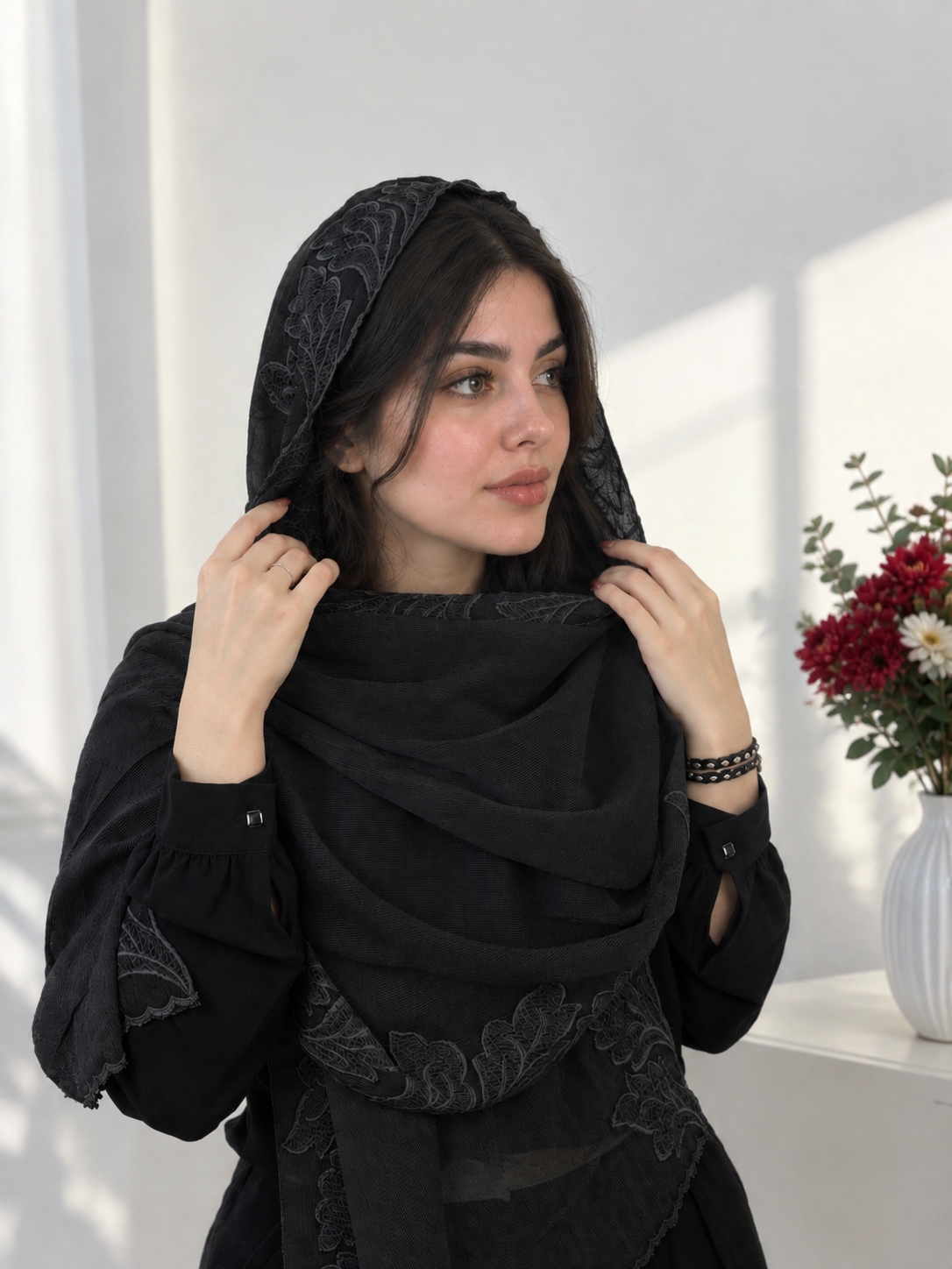 شال سنگشور کبریتی مجلسی زنانه حاشیه گلدوزی