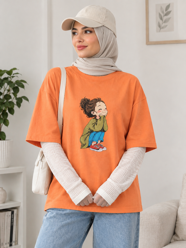تیشرت باکسی پنبه دخترانه فری سایز