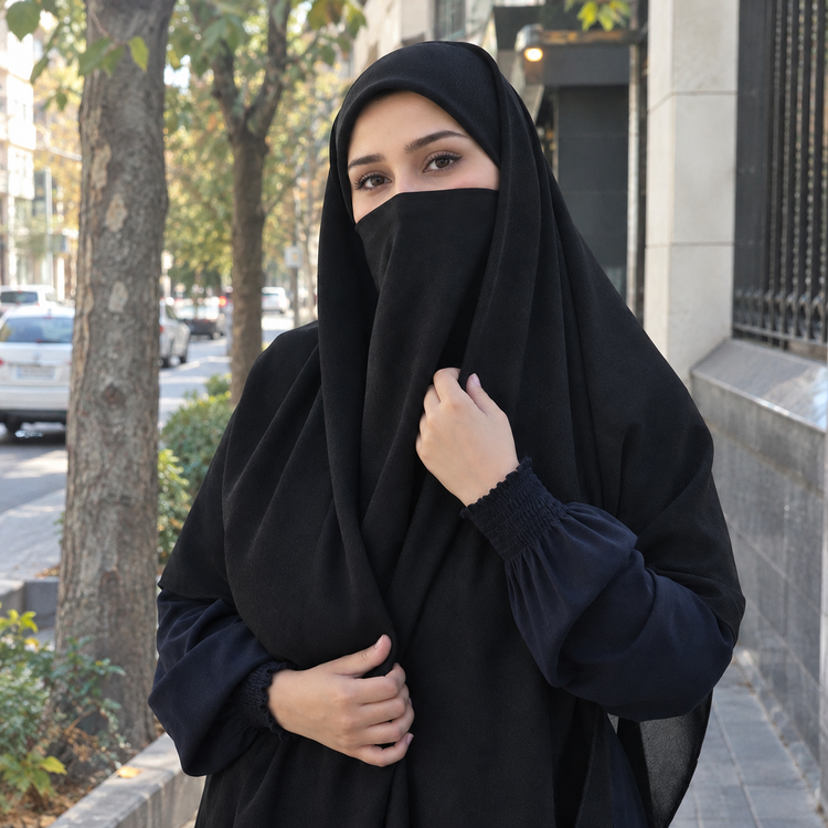 مقنعه حجاب ژورژت مشکی اربعین سایز ۱۴۰
