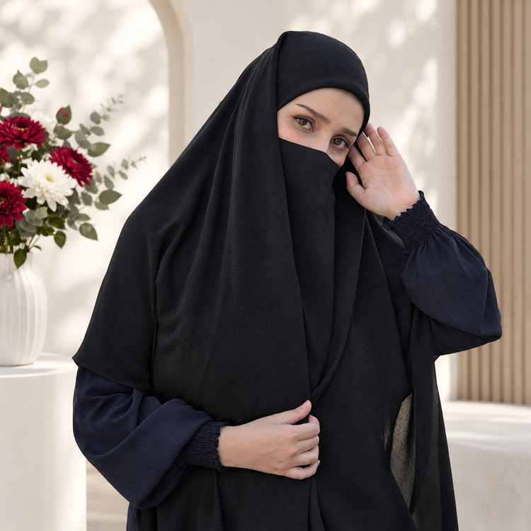 مقنعه حجاب ژورژت مشکی اربعین سایز ۱۴۰