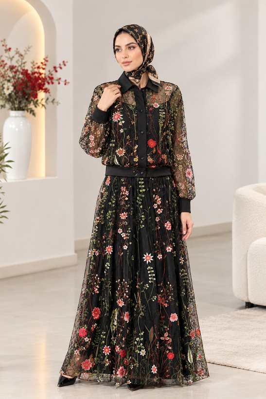 بامبر گلدوزی شده گلدار مجلسی زنانه فری سایز