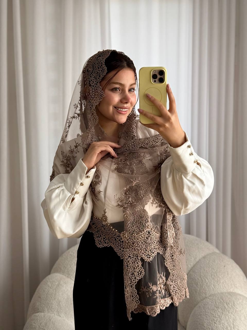 شال مجلسی زنانه گل دوزی مرواریدی
