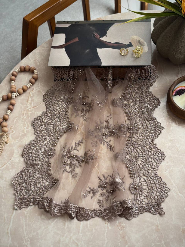 شال مجلسی زنانه گل دوزی مرواریدی