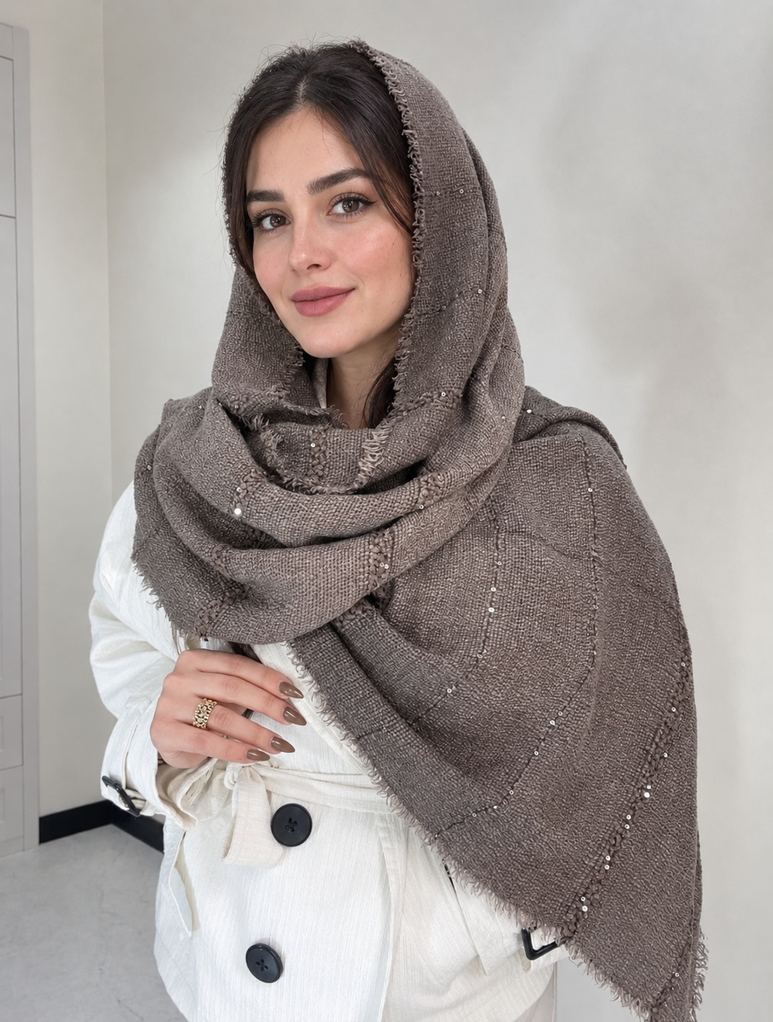 شال کنفی پولک دار وارداتی مجلسی زنانه