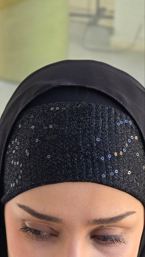 هدشال گرد مشکی لمه دار مجلسی زنانه